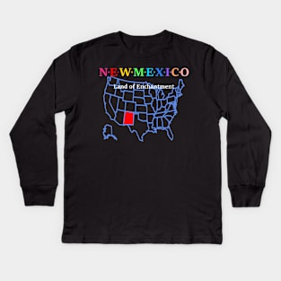 New Mexico, USA. Land of Enchantment. (With Map) Kids Long Sleeve T-Shirt